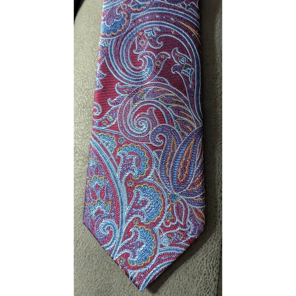 New Mens Silk Tie Pronto Uomo Paisley Blue Burgundy Wine 59